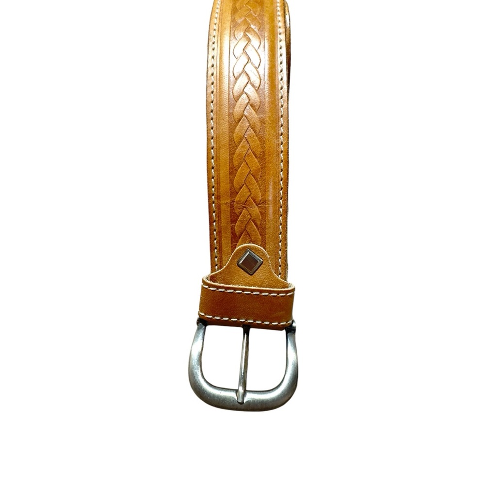 Brown Leather Belt Diamond Accent Western Boho Cottagecore Unisex 43” Rustic